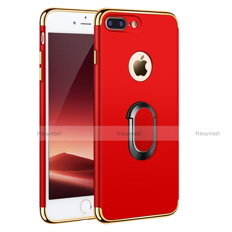 Luxury Metal Frame and Plastic Back Case with Finger Ring Stand A01 for Apple iPhone 8 Plus Red