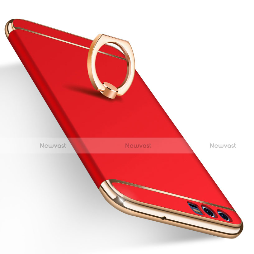 Luxury Metal Frame and Plastic Back Case with Finger Ring Stand A01 for Huawei P10 Red