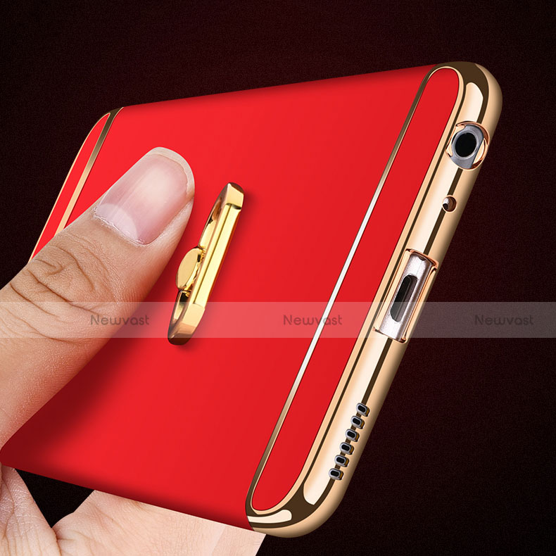 Luxury Metal Frame and Plastic Back Case with Finger Ring Stand A01 for Huawei P10 Red