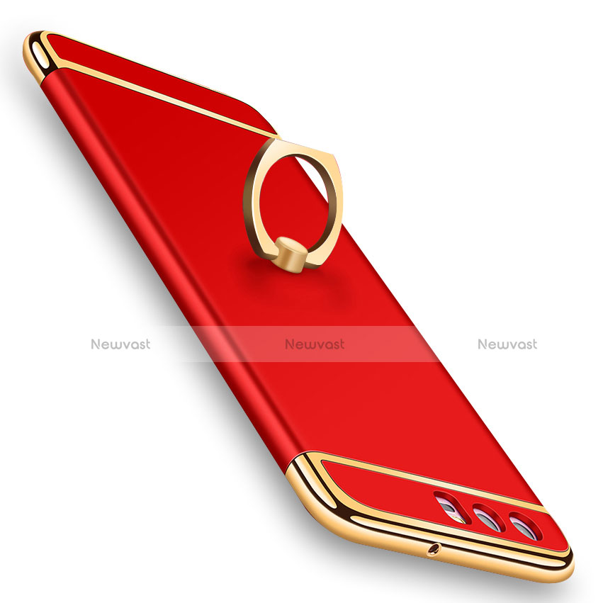 Luxury Metal Frame and Plastic Back Case with Finger Ring Stand A01 for Huawei P10 Red