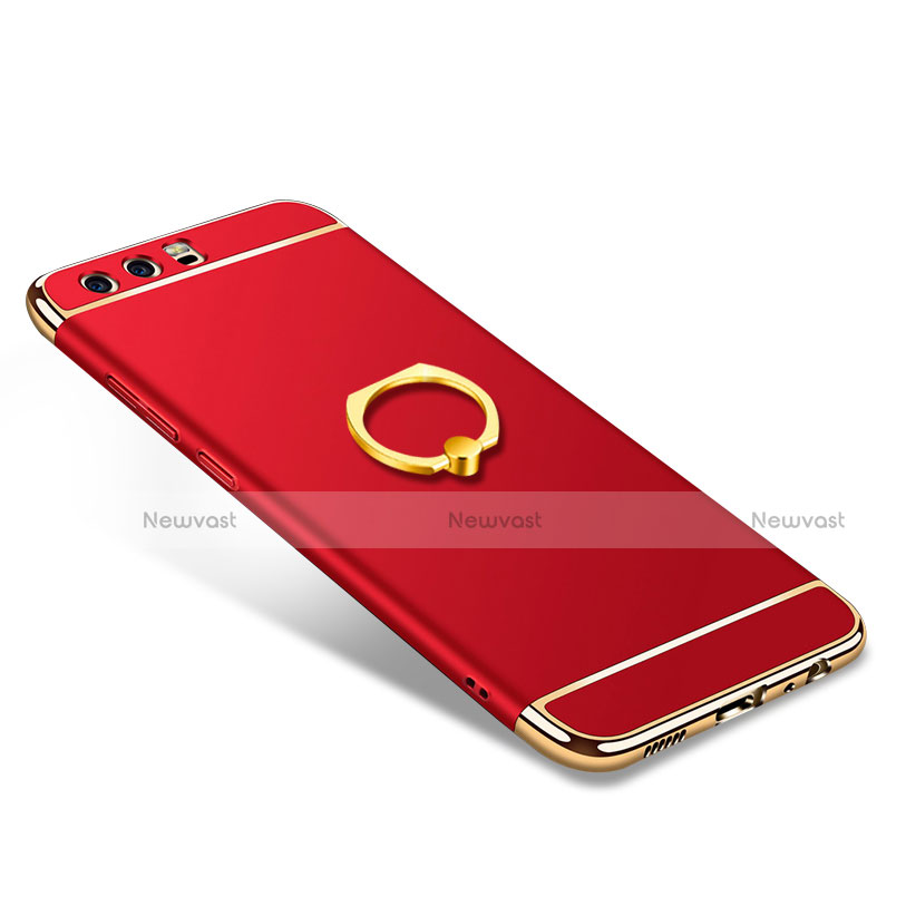 Luxury Metal Frame and Plastic Back Case with Finger Ring Stand A01 for Huawei P10 Red