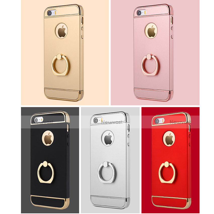 Luxury Metal Frame and Plastic Back Case with Finger Ring Stand A02 for Apple iPhone 5