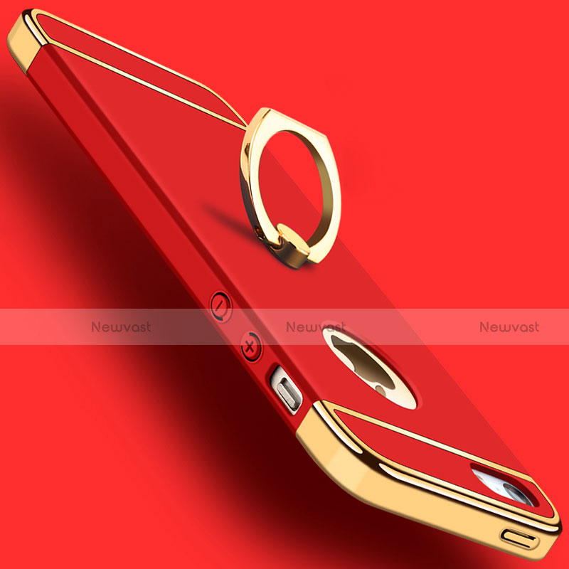 Luxury Metal Frame and Plastic Back Case with Finger Ring Stand A02 for Apple iPhone 5