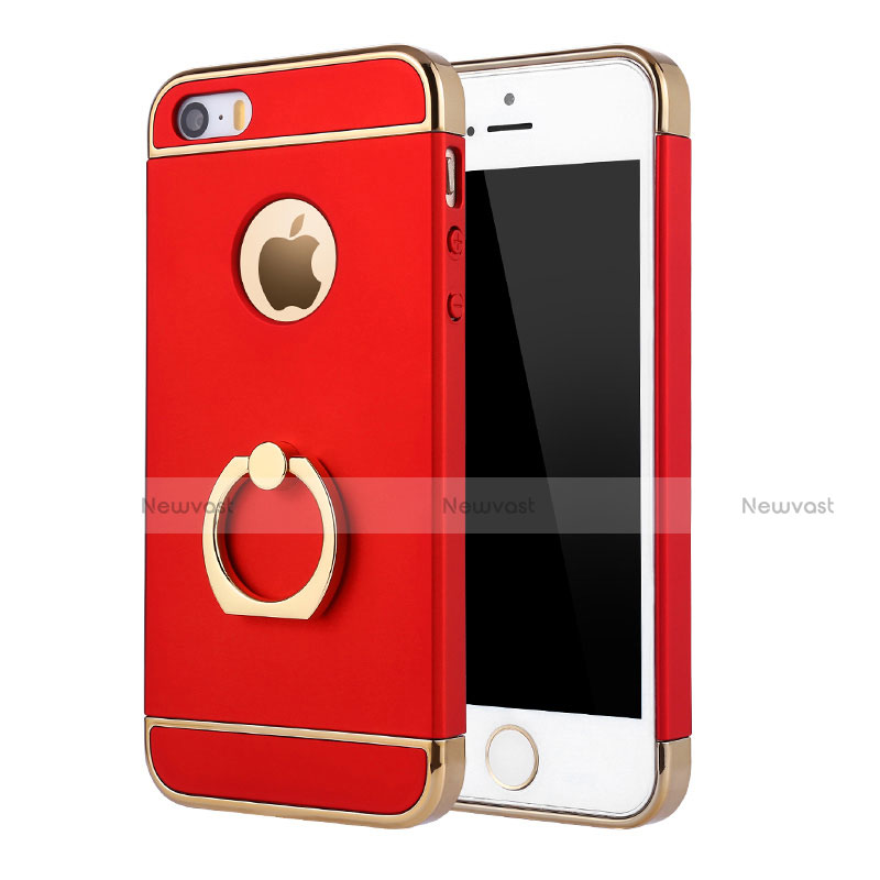 Luxury Metal Frame and Plastic Back Case with Finger Ring Stand A02 for Apple iPhone 5 Red