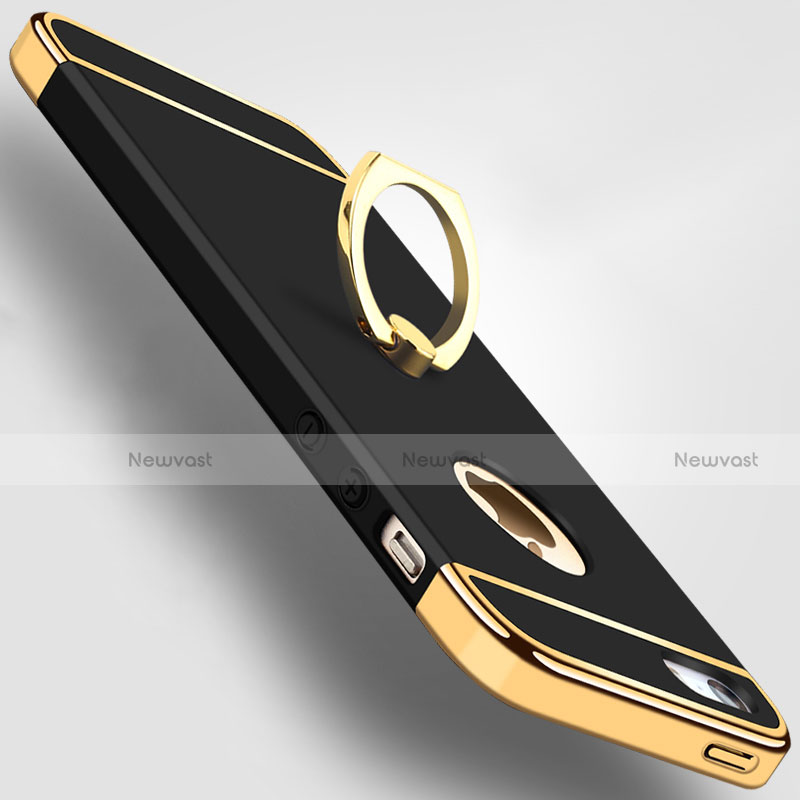 Luxury Metal Frame and Plastic Back Case with Finger Ring Stand A02 for Apple iPhone 5S