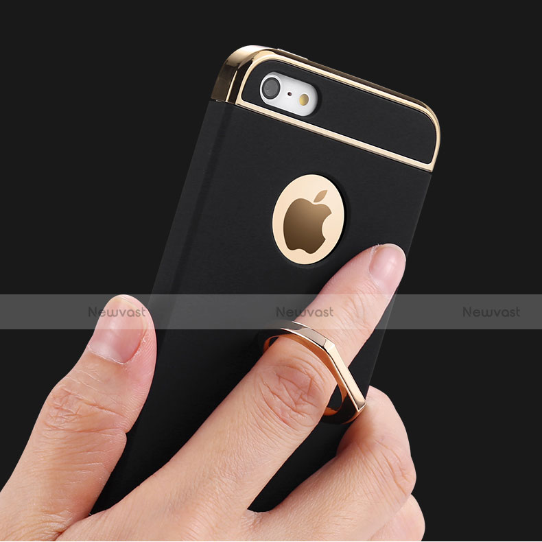 Luxury Metal Frame and Plastic Back Case with Finger Ring Stand A02 for Apple iPhone SE