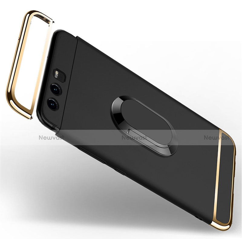 Luxury Metal Frame and Plastic Back Case with Finger Ring Stand A02 for Huawei P10 Black