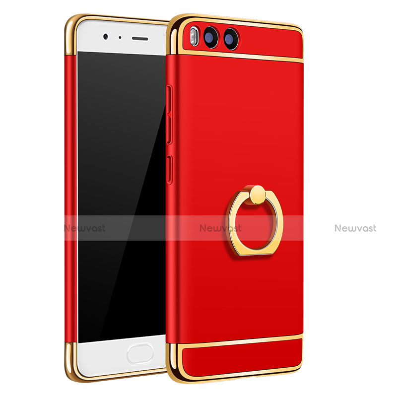 Luxury Metal Frame and Plastic Back Case with Finger Ring Stand A02 for Xiaomi Mi 6 Red