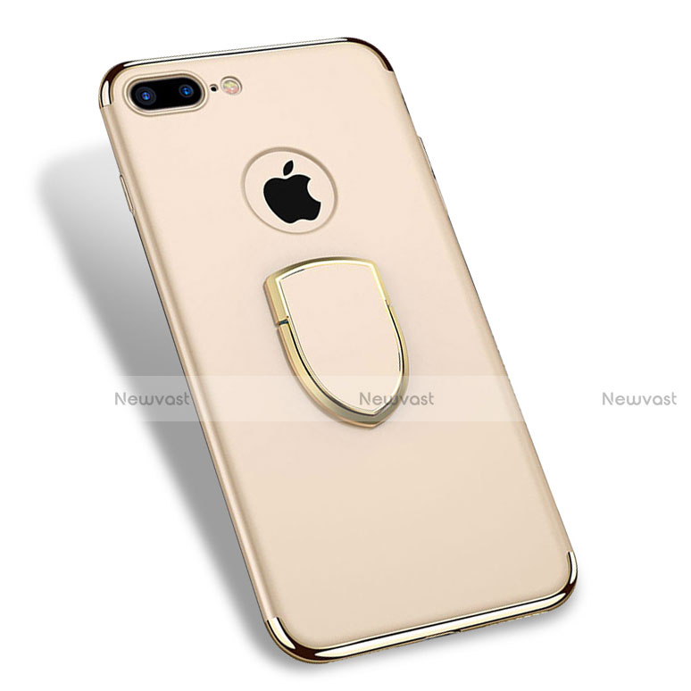 Luxury Metal Frame and Plastic Back Case with Finger Ring Stand A03 for Apple iPhone 7 Plus Gold