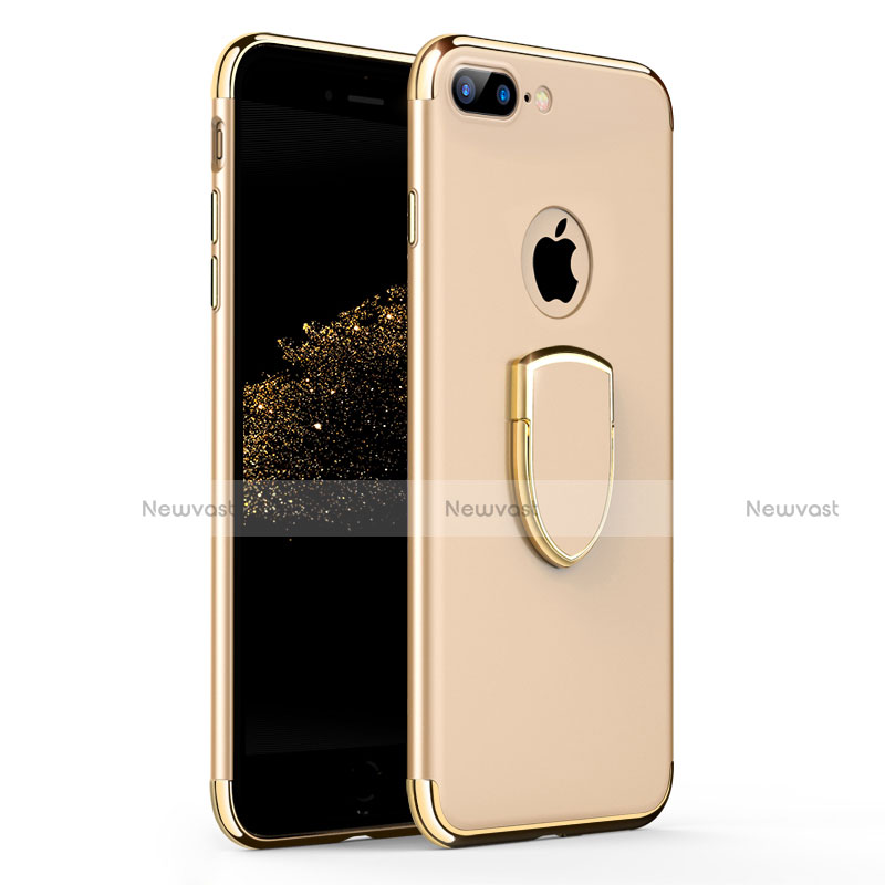 Luxury Metal Frame and Plastic Back Case with Finger Ring Stand A03 for Apple iPhone 8 Plus Gold