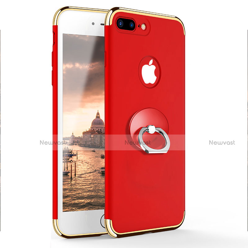 Luxury Metal Frame and Plastic Back Case with Finger Ring Stand A04 for Apple iPhone 7 Plus Red