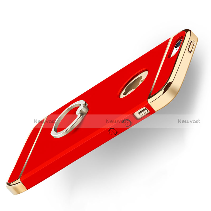 Luxury Metal Frame and Plastic Back Case with Finger Ring Stand for Apple iPhone 5 Red