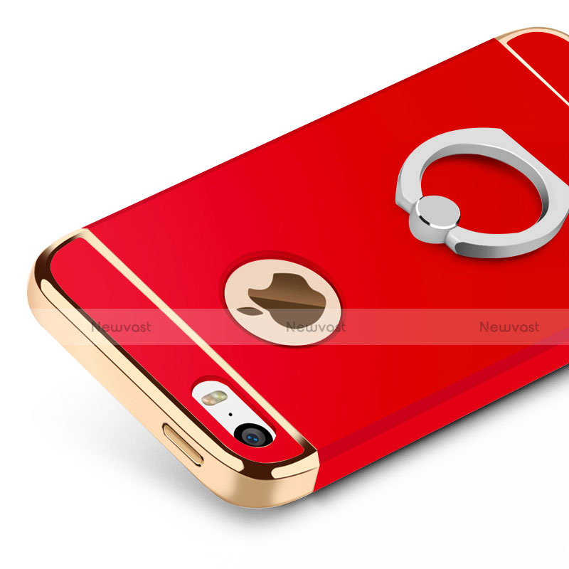 Luxury Metal Frame and Plastic Back Case with Finger Ring Stand for Apple iPhone 5 Red