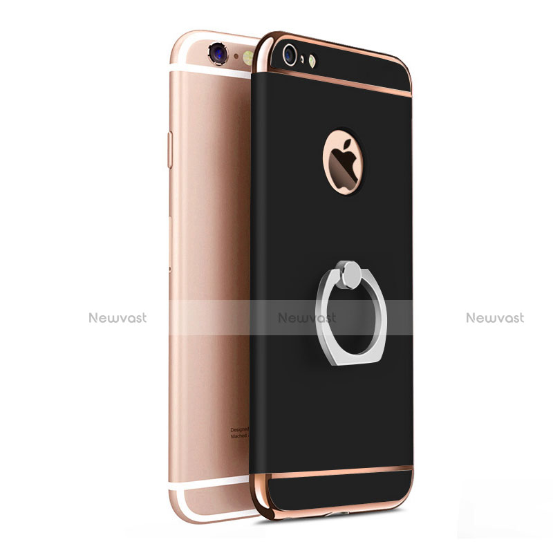 Luxury Metal Frame and Plastic Back Case with Finger Ring Stand for Apple iPhone 6 Black