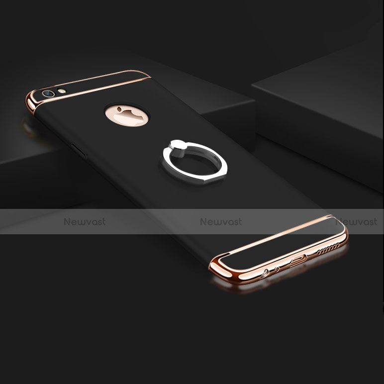 Luxury Metal Frame and Plastic Back Case with Finger Ring Stand for Apple iPhone 6 Black