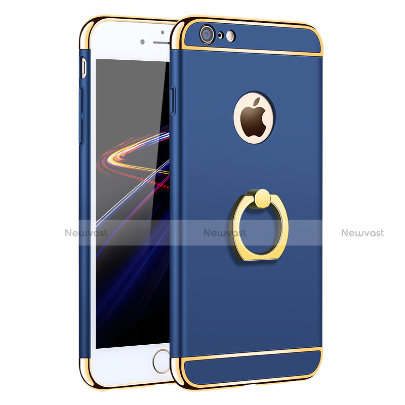 Luxury Metal Frame and Plastic Back Case with Finger Ring Stand for Apple iPhone 6 Plus Blue