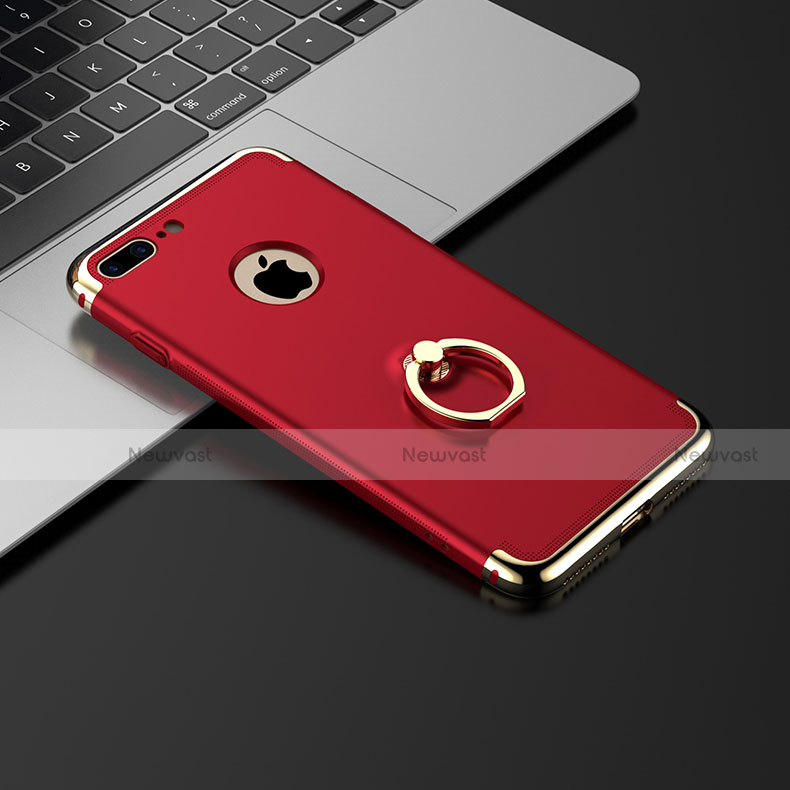 Luxury Metal Frame and Plastic Back Case with Finger Ring Stand for Apple iPhone 7 Plus Red