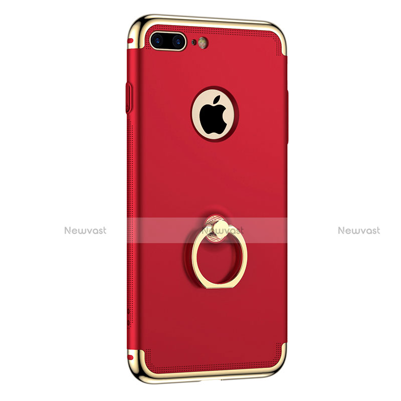 Luxury Metal Frame and Plastic Back Case with Finger Ring Stand for Apple iPhone 8 Plus Red