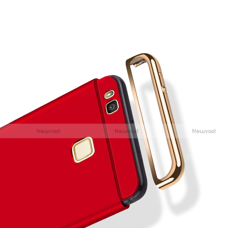 Luxury Metal Frame and Plastic Back Case with Finger Ring Stand for Huawei G9 Lite Red