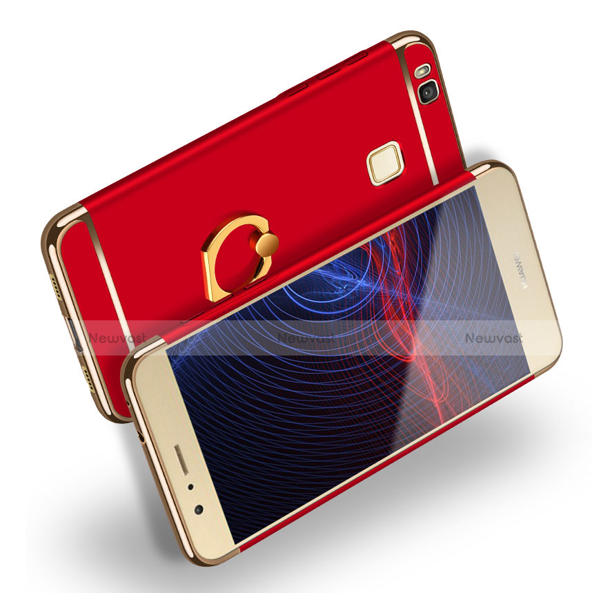 Luxury Metal Frame and Plastic Back Case with Finger Ring Stand for Huawei G9 Lite Red