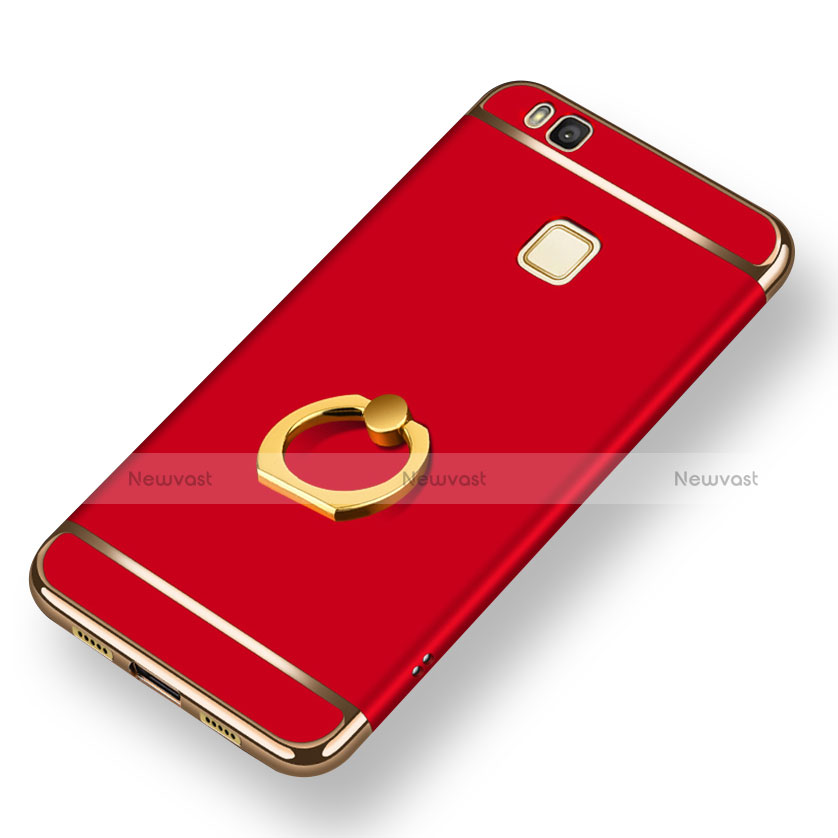 Luxury Metal Frame and Plastic Back Case with Finger Ring Stand for Huawei G9 Lite Red