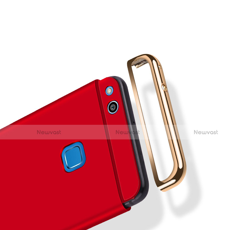 Luxury Metal Frame and Plastic Back Case with Finger Ring Stand for Huawei GR3 (2017) Red