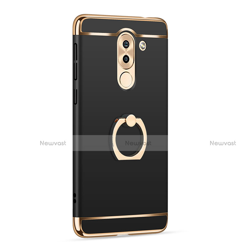 Luxury Metal Frame and Plastic Back Case with Finger Ring Stand for Huawei GR5 (2017) Black