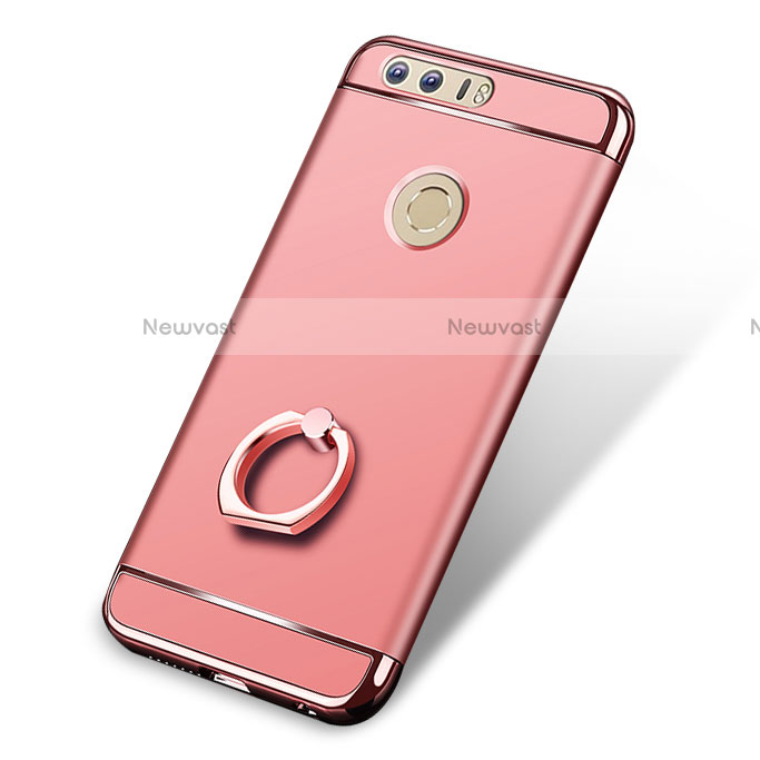 Luxury Metal Frame and Plastic Back Case with Finger Ring Stand for Huawei Honor 8 Rose Gold