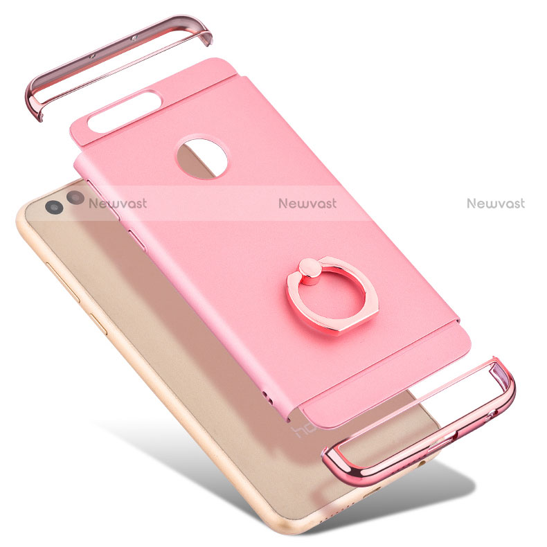 Luxury Metal Frame and Plastic Back Case with Finger Ring Stand for Huawei Honor 8 Rose Gold