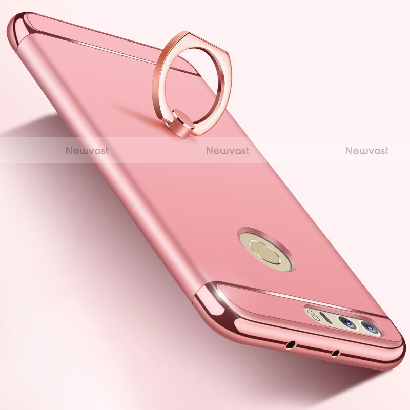 Luxury Metal Frame and Plastic Back Case with Finger Ring Stand for Huawei Honor 8 Rose Gold