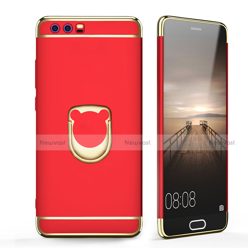 Luxury Metal Frame and Plastic Back Case with Finger Ring Stand for Huawei Honor 9 Premium Red