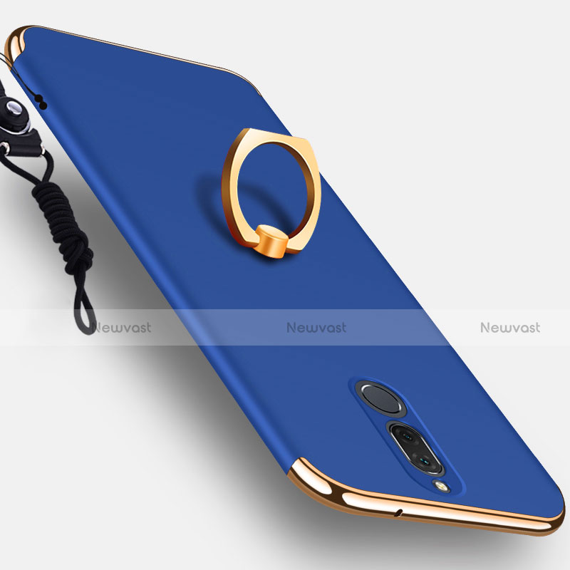 Luxury Metal Frame and Plastic Back Case with Finger Ring Stand for Huawei Mate 10 Lite Blue