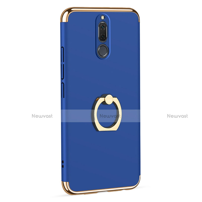 Luxury Metal Frame and Plastic Back Case with Finger Ring Stand for Huawei Mate 10 Lite Blue