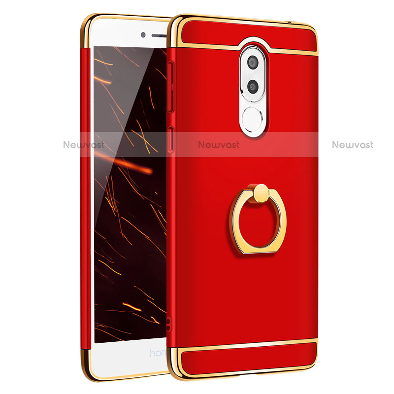 Luxury Metal Frame and Plastic Back Case with Finger Ring Stand for Huawei Mate 9 Lite Red