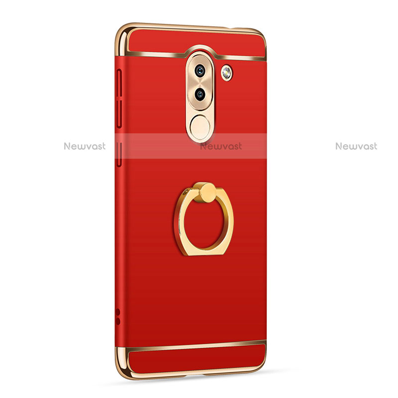 Luxury Metal Frame and Plastic Back Case with Finger Ring Stand for Huawei Mate 9 Lite Red