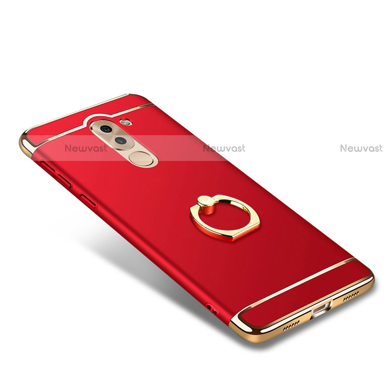 Luxury Metal Frame and Plastic Back Case with Finger Ring Stand for Huawei Mate 9 Lite Red