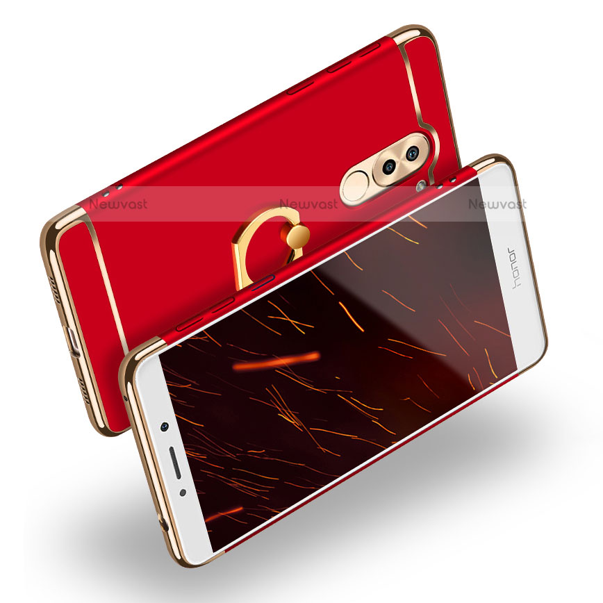 Luxury Metal Frame and Plastic Back Case with Finger Ring Stand for Huawei Mate 9 Lite Red