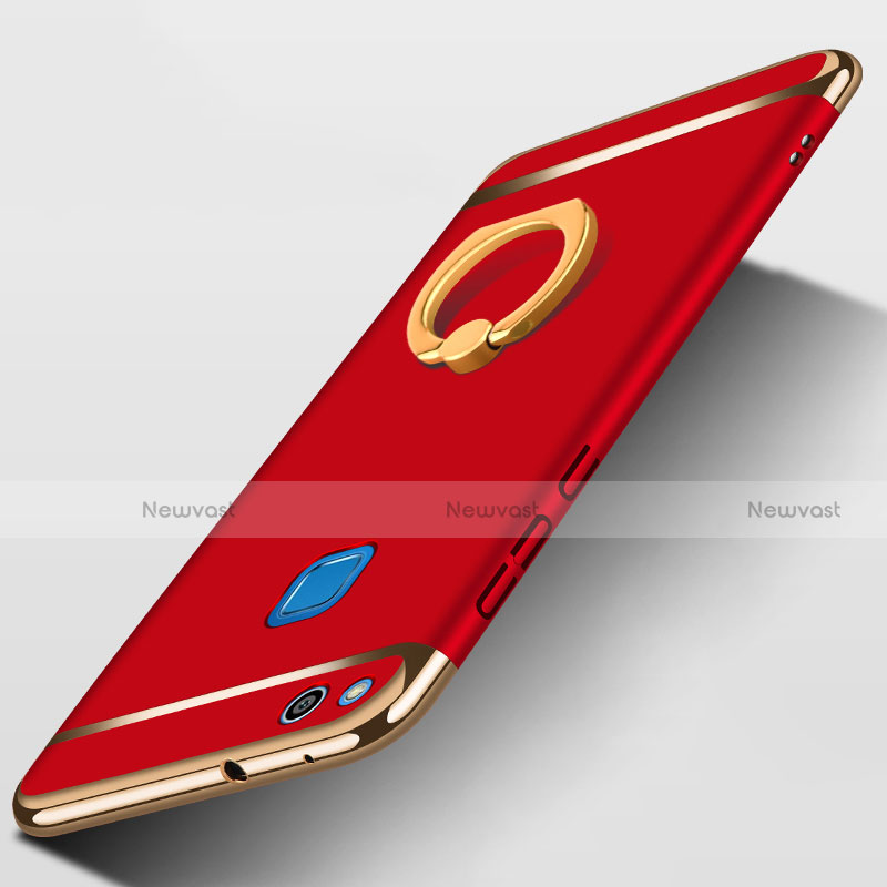 Luxury Metal Frame and Plastic Back Case with Finger Ring Stand for Huawei P9 Lite (2017) Red