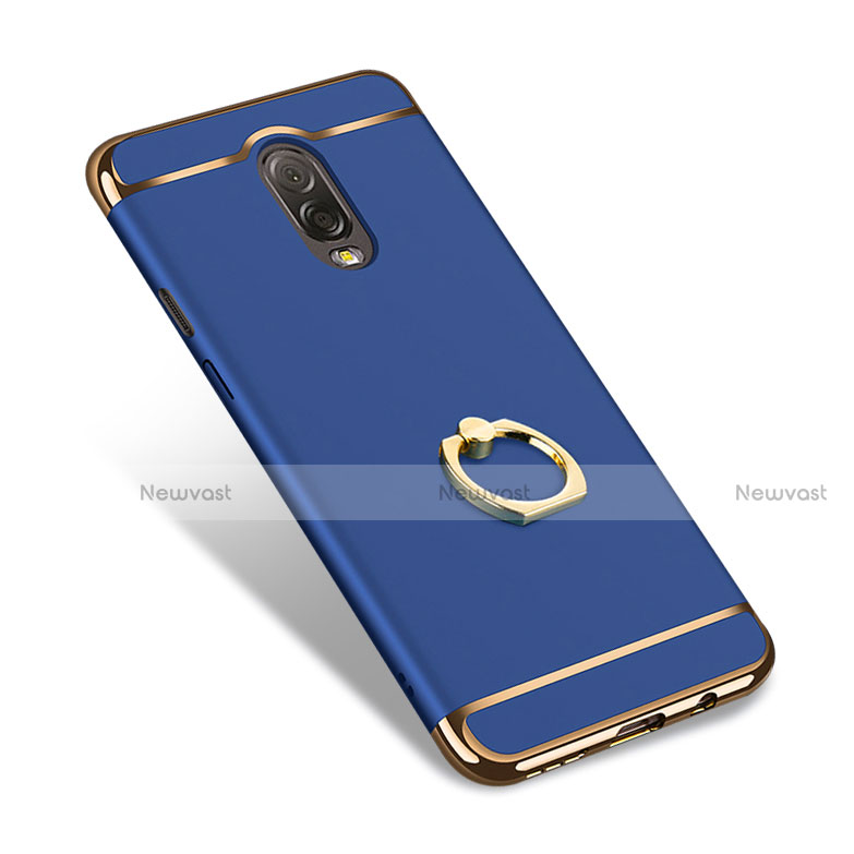 Luxury Metal Frame and Plastic Back Case with Finger Ring Stand for Samsung Galaxy C7 (2017) Blue