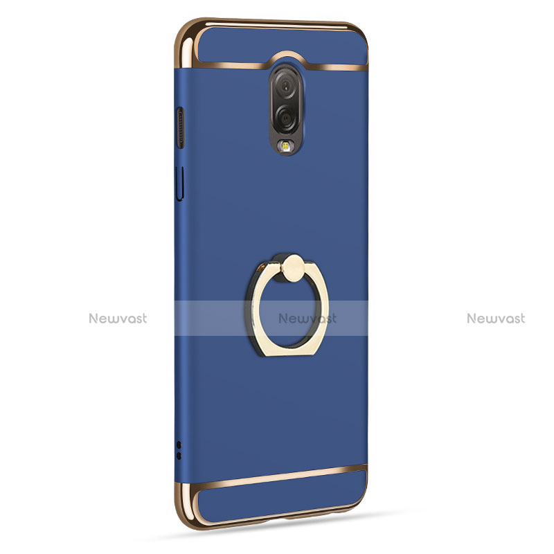 Luxury Metal Frame and Plastic Back Case with Finger Ring Stand for Samsung Galaxy C8 C710F Blue
