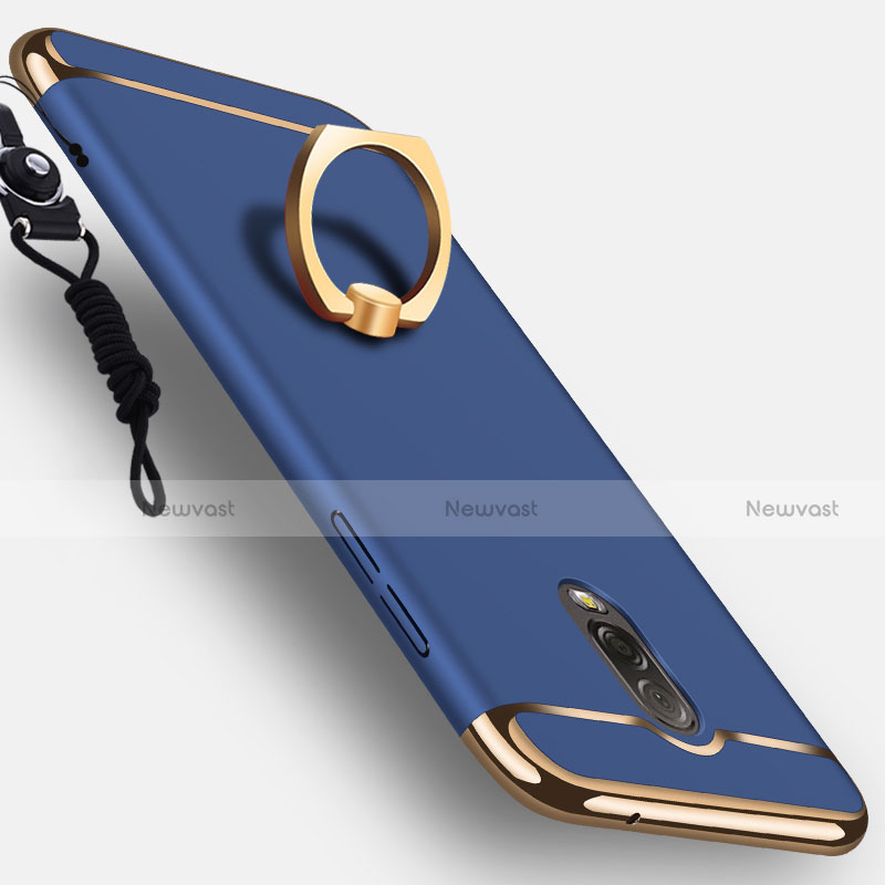 Luxury Metal Frame and Plastic Back Case with Finger Ring Stand for Samsung Galaxy C8 C710F Blue