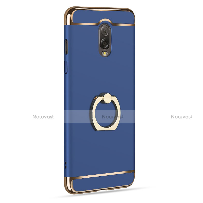 Luxury Metal Frame and Plastic Back Case with Finger Ring Stand for Samsung Galaxy J7 Plus Blue