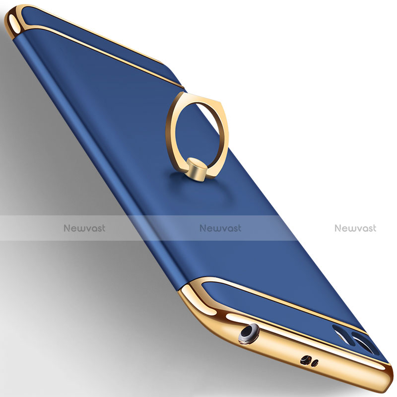 Luxury Metal Frame and Plastic Back Case with Finger Ring Stand for Xiaomi Mi 5 Blue