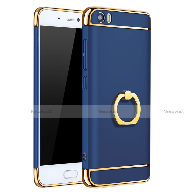 Luxury Metal Frame and Plastic Back Case with Finger Ring Stand for Xiaomi Mi 5 Blue