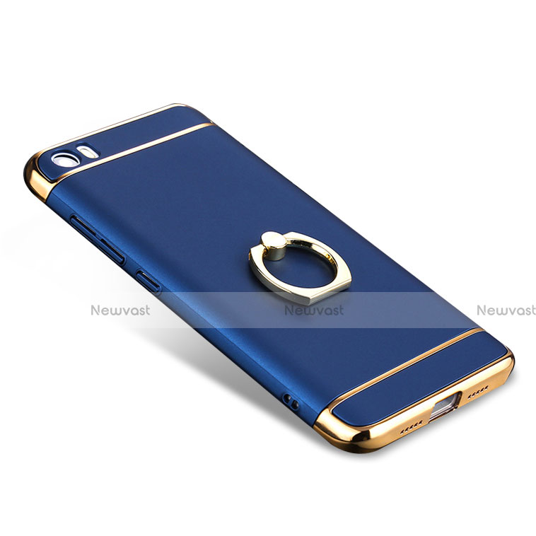 Luxury Metal Frame and Plastic Back Case with Finger Ring Stand for Xiaomi Mi 5 Blue