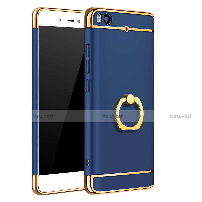 Luxury Metal Frame and Plastic Back Case with Finger Ring Stand for Xiaomi Mi 5S 4G Blue