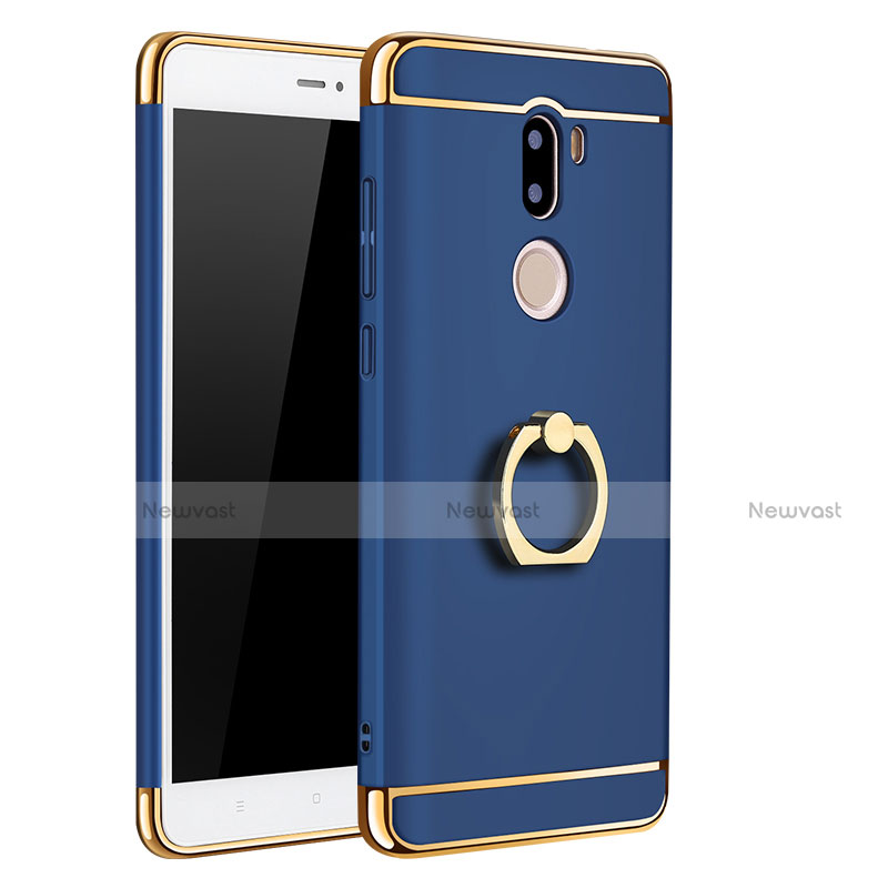 Luxury Metal Frame and Plastic Back Case with Finger Ring Stand for Xiaomi Mi 5S Plus Blue