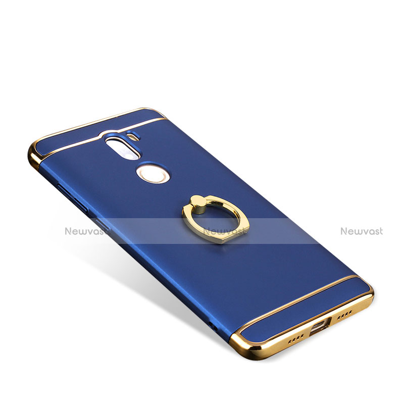 Luxury Metal Frame and Plastic Back Case with Finger Ring Stand for Xiaomi Mi 5S Plus Blue