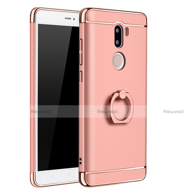 Luxury Metal Frame and Plastic Back Case with Finger Ring Stand for Xiaomi Mi 5S Plus Rose Gold