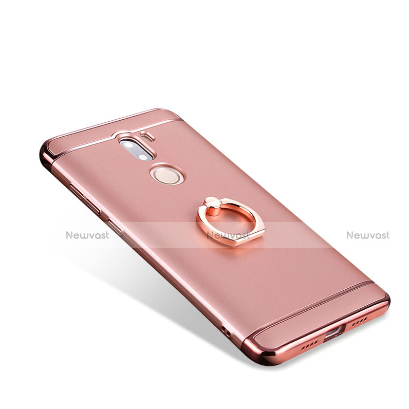 Luxury Metal Frame and Plastic Back Case with Finger Ring Stand for Xiaomi Mi 5S Plus Rose Gold